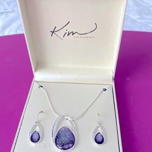 Kim Rogers set, ear ring and necklace. Purple and never worn.